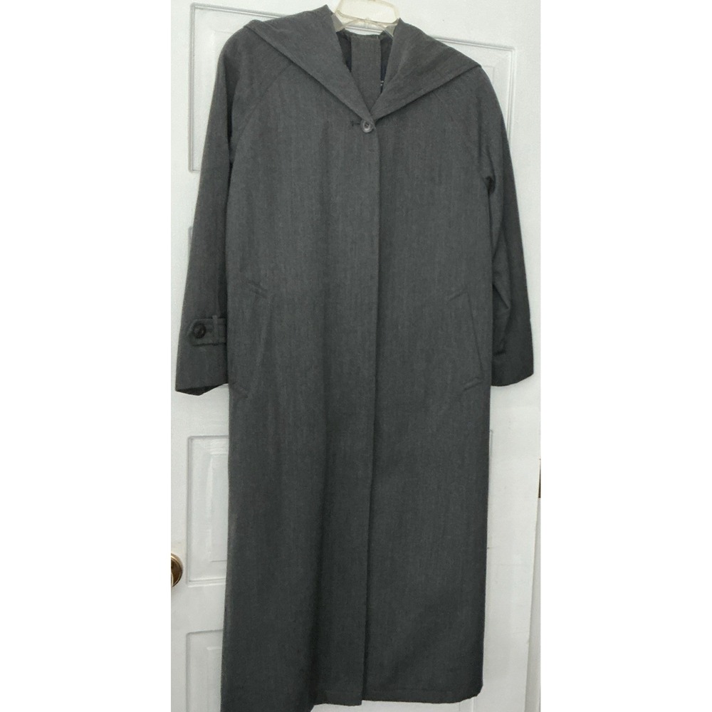 Vtg Y2K London Fog Gray Trench Coat Lined Belted Hooded Woman's Size 4 Petite
